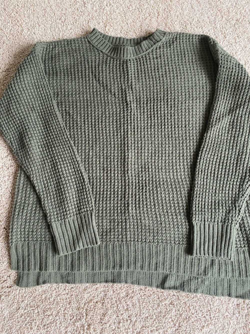 SO Olive Green Waffle Knit Crewneck Sweater